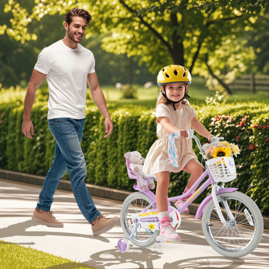 18 Inch Girls Bike Kids Bicycle with Doll Seat and Streamers for Children 4-8 Years Old