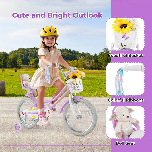 18 Inch Girls Bike Kids Bicycle with Doll Seat and Streamers for Children 4-8 Years Old