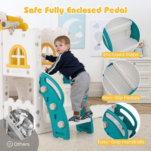 All-in-1 Toddle Slide Playset Playground with Tunnel and Ladder and Basketball-Yellow
