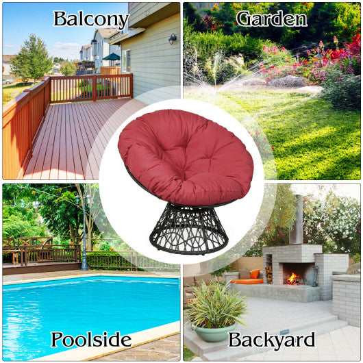 Rattan Papasan Chair Ergonomic 360-degree Swivel Soft Cushion Garden-Burgundy