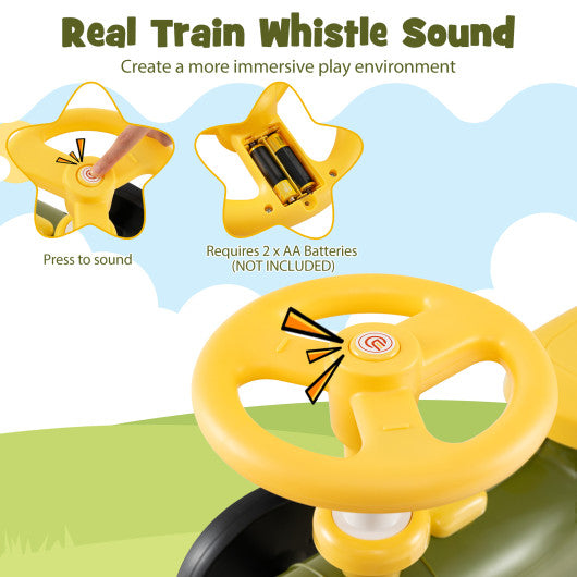 Ride on Toy with Steering Wheel and Train Whistle Sound Button-Green