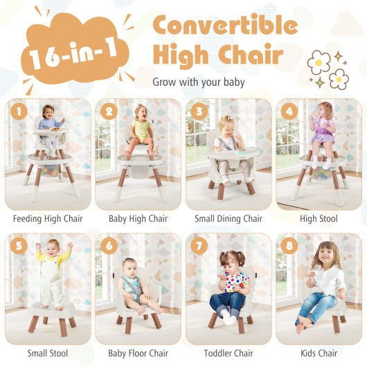 16-in-1 Baby High Chair with Activity Center and Booster Seat for Babies and Toddlers-White