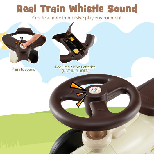Ride on Toy with Steering Wheel and Train Whistle Sound Button-Beige