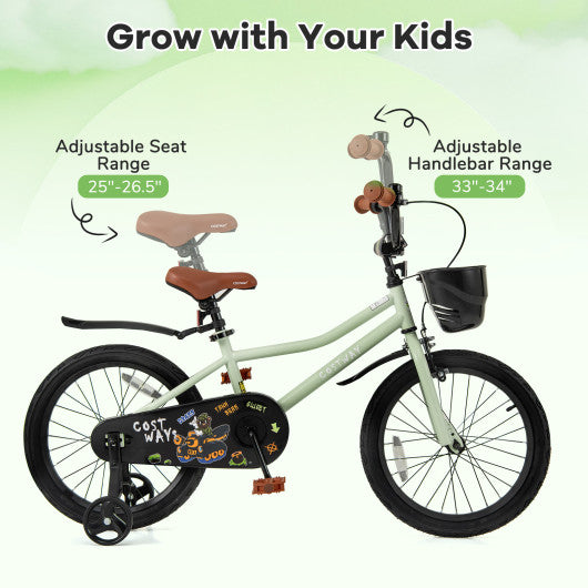 18-Inch Kids Bike Adjustable with Training Wheels for 4-8 Years Old