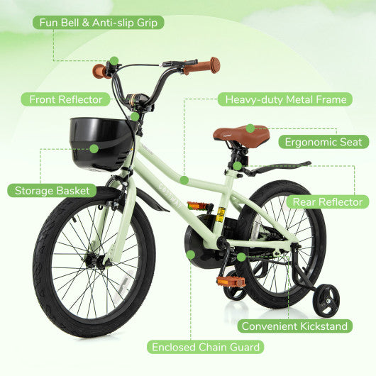 18-Inch Kids Bike Adjustable with Training Wheels for 4-8 Years Old
