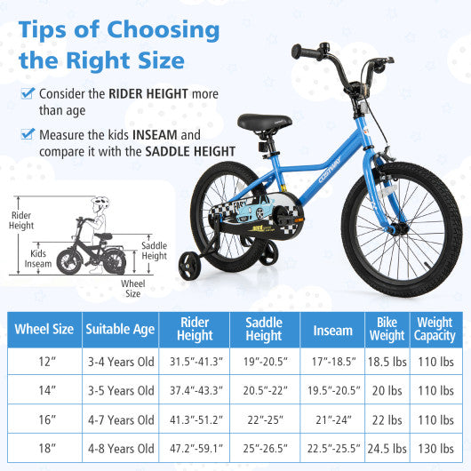 18 Inch Kids Bike with Removable Training Wheels for Aged 4-8 Years Old