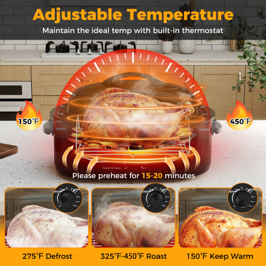 18QT Electric Roaster Oven with Self-Basting Lid Turkey Roaster with Removable Pan-Black