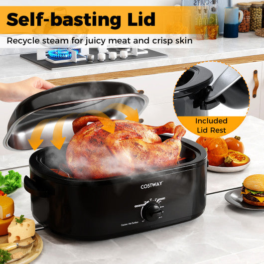 18QT Electric Roaster Oven with Self-Basting Lid Turkey Roaster with Removable Pan-Black
