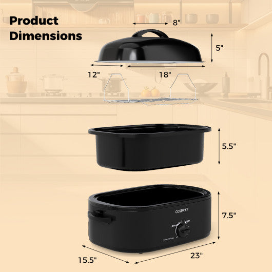 18QT Electric Roaster Oven with Self-Basting Lid Turkey Roaster with Removable Pan-Black