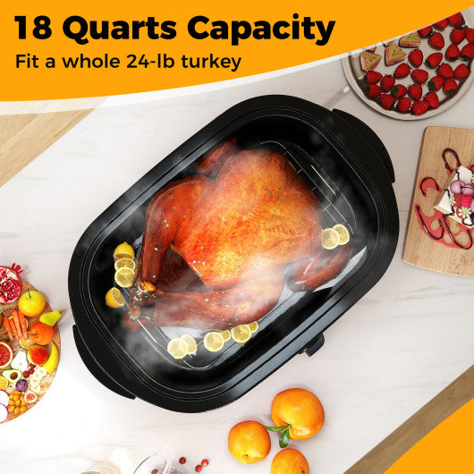 18QT Electric Roaster Oven with Self-Basting Lid Turkey Roaster with Removable Pan-Red