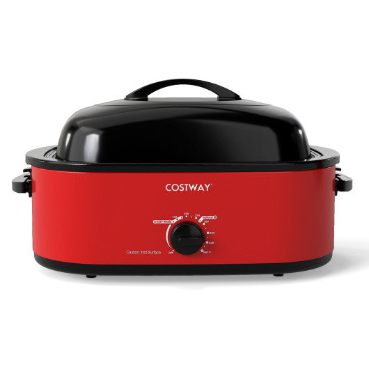 18QT Electric Roaster Oven with Self-Basting Lid Turkey Roaster with Removable Pan-Red