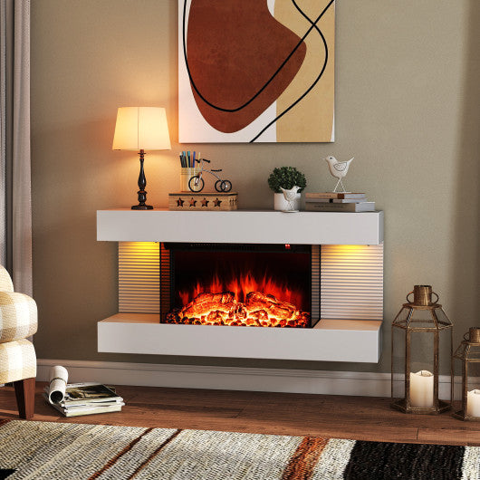 18/36 Inch 3-Sided Wall Mounted Electric Fireplace with 32/50 Inch Wide Floating Mantle-32 Inch