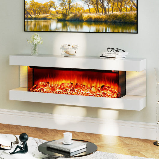18/36 Inch 3-Sided Wall Mounted Electric Fireplace with 32/50 Inch Wide Floating Mantle-36 Inch