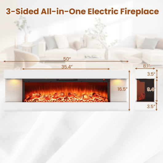 18/36 Inch 3-Sided Wall Mounted Electric Fireplace with 32/50 Inch Wide Floating Mantle-36 Inch