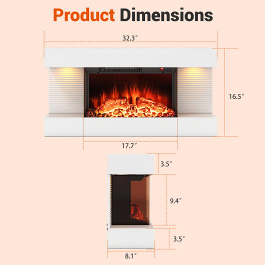 18/36 Inch 3-Sided Wall Mounted Electric Fireplace with 32/50 Inch Wide Floating Mantle-32 Inch