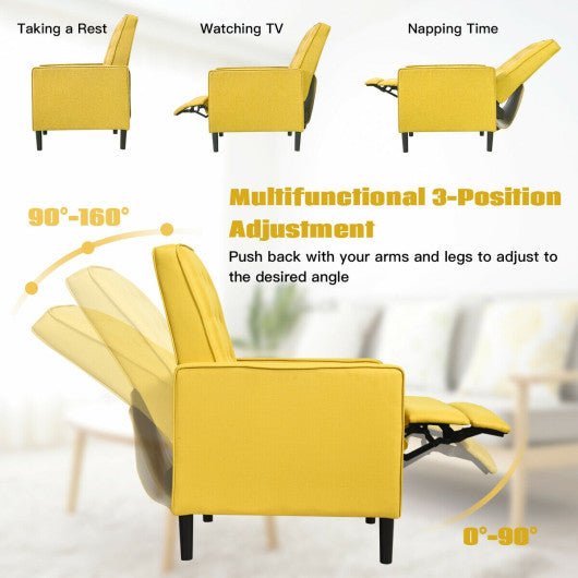 Mid-Century Push Back Recliner Chair -Yellow