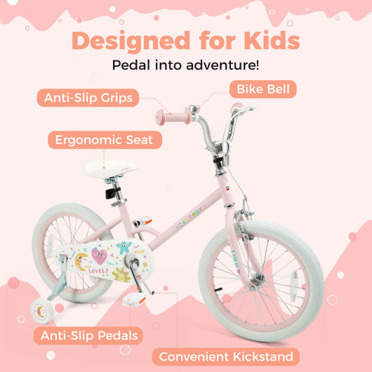 18 Inch Kids Bike Adjustable for 3-8 Years Old Children Pink - Stars & Moon