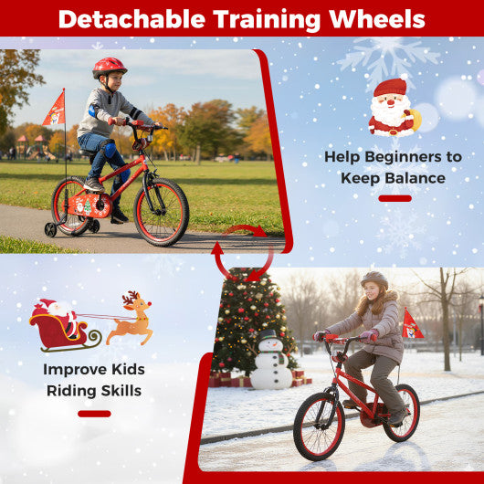 18 Inch Kids Bike Adjustable with Christmas Music & Flag for Aged 4-8 Years Old