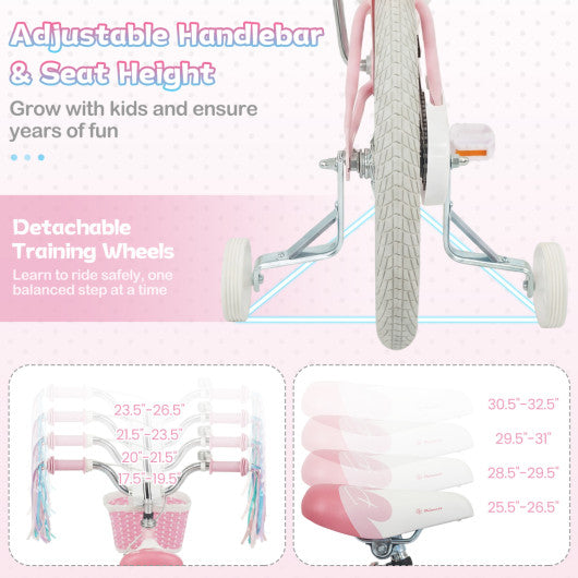 18-Inch Kids Bike Adjustable with Basket and Streamers Pink - Princess of the Sea Theme