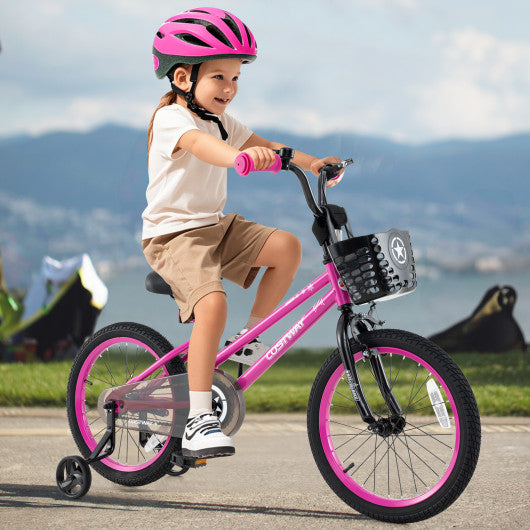 18 Inch Kids Bike Adjustable Bicycle with Front Basket for Children Aged 4-8 Years Old