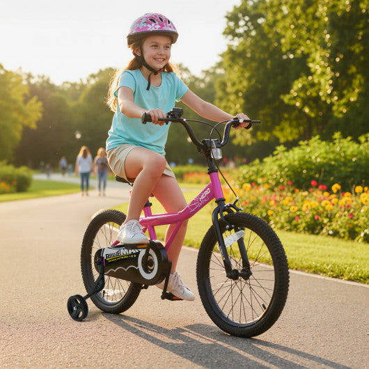 18-Inch Kids Bike with Removable Training Wheels Pink-Brave Hero