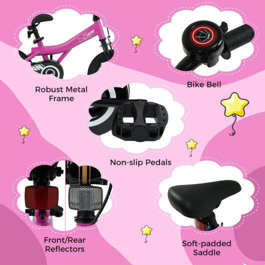 18-Inch Kids Bike with Removable Training Wheels Pink-Brave Hero