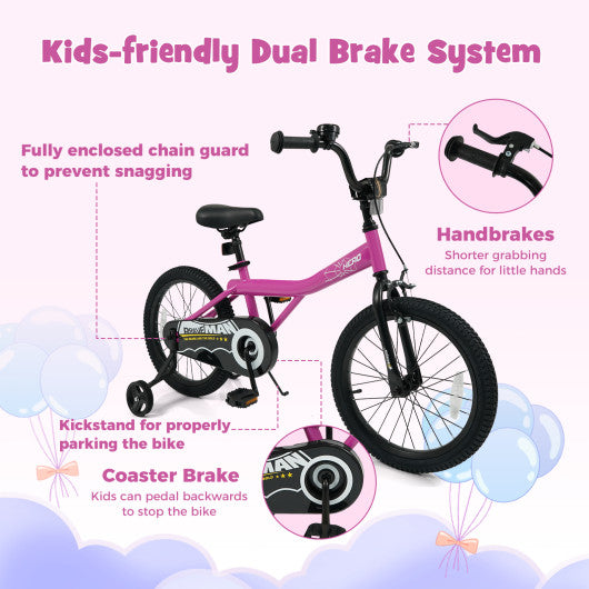 18-Inch Kids Bike with Removable Training Wheels Pink-Brave Hero