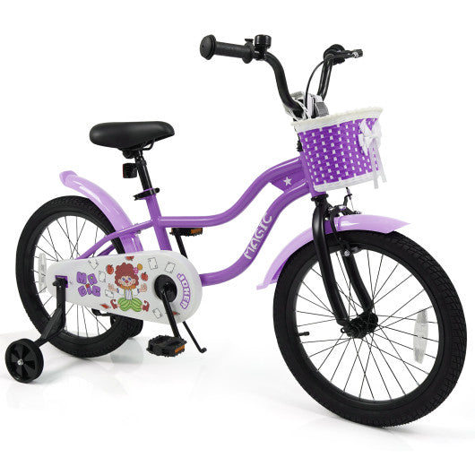 18 Inch Kids Bike with Training Wheels for Aged 3-8 Years Old - Magic Purple