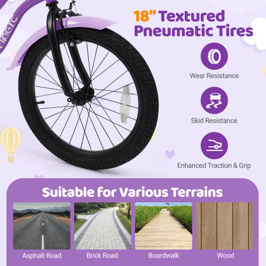 18 Inch Kids Bike with Training Wheels for Aged 3-8 Years Old - Magic Purple
