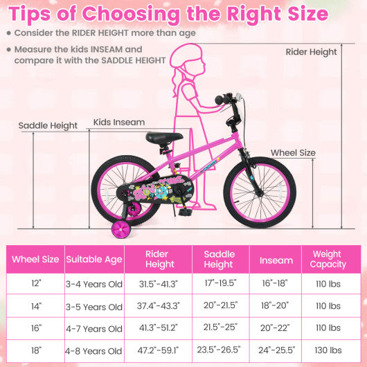 18 Inch Kids Bike with Training Wheels for Ages 4-8 Years Old Pink- Street Art Time