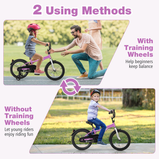 Kids Bike 18-Inch Children Training Bicycle with 2 Brake for 4-8 Years Old