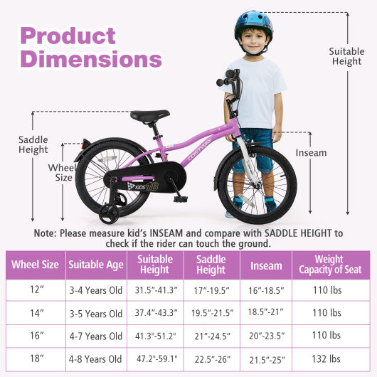 Kids Bike 18-Inch Children Training Bicycle with 2 Brake for 4-8 Years Old
