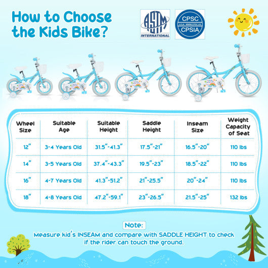 18 Inches Girls Bike for 4-8 Years Old with Basket - Spring Party Blue