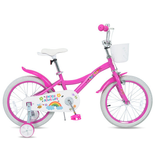 18 Inches Girls Bike for 4-8 Years Old with Basket - Spring Party Pink