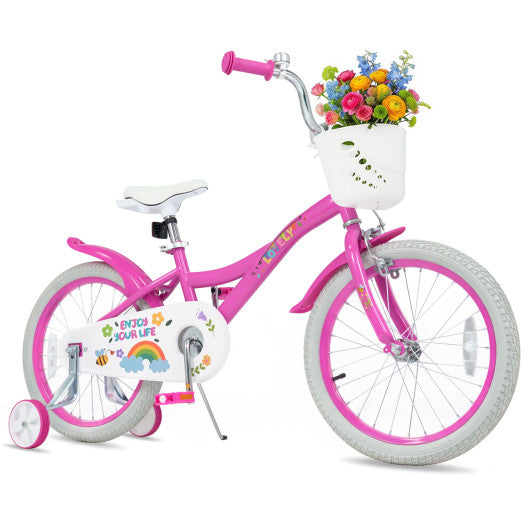 18 Inches Girls Bike for 4-8 Years Old with Basket - Spring Party Pink