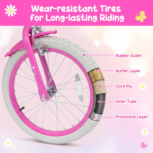 18 Inches Girls Bike with Front Bag and Streamers for 4-8 Years Pink