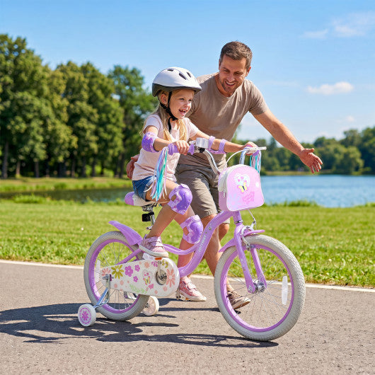 18 Inches Girls Bike with Front Bag and Streamers for 4-8 Years Purple
