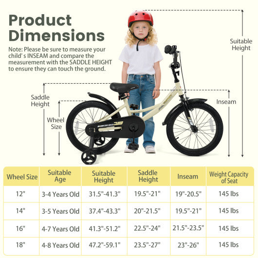 18 Inches Kids Bike Sport Bicycle with Removable Training Wheels
