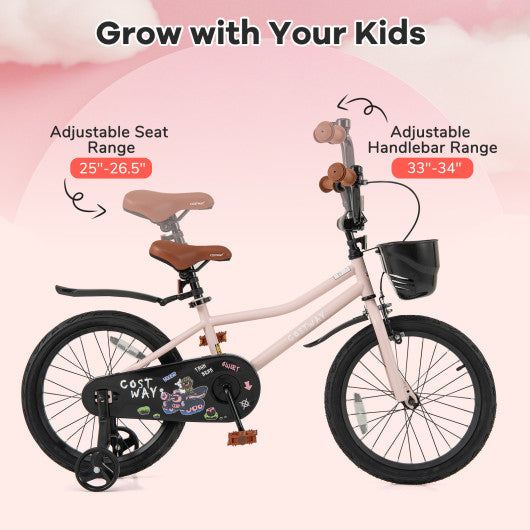 18 Inches Kids Bike with Basket and Adjustable Handlebar for 4-8 Years Old