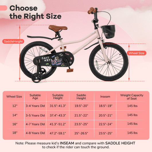 18 Inches Kids Bike with Basket and Adjustable Handlebar for 4-8 Years Old