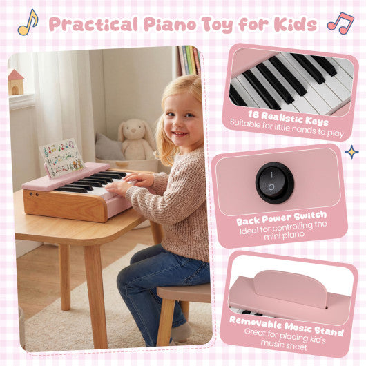 18 Keys Wooden Piano for Kids with Removable Music Stand-Pink