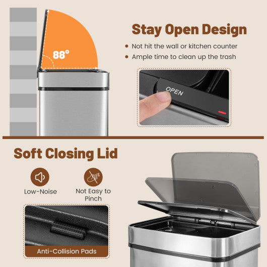 19 Gal Stainless Steel Trash Can with Kitchen Waste Bin and 2 Bottom Recycling Bins-Silver