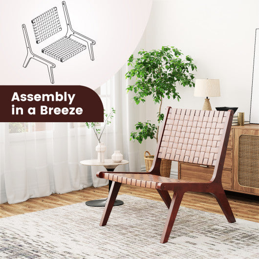 Set of 1/2 Woven Leather Accent Chairs with Wood Frame-1 Piece