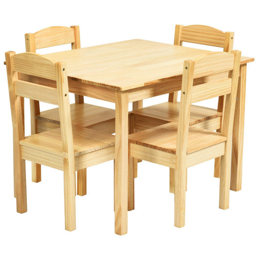 5 pcs Kids Pine Wood Table Chair Set-Natural