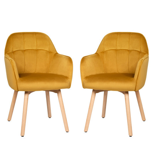 Set of 2 Mid-Back Accent Leisure Armchairs-Yellow