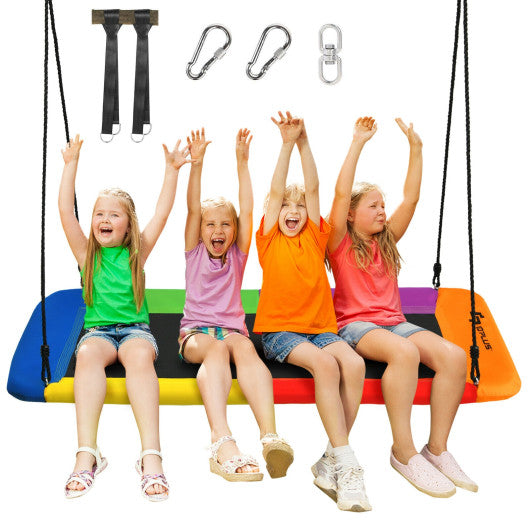 60 Inches Platform Tree Swing Outdoor with 2 Hanging Straps-Multicolor