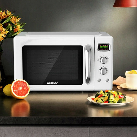 Costway 0.9Cu.ft. Retro Countertop Compact Microwave Oven 900W 8 Cooking Settings White