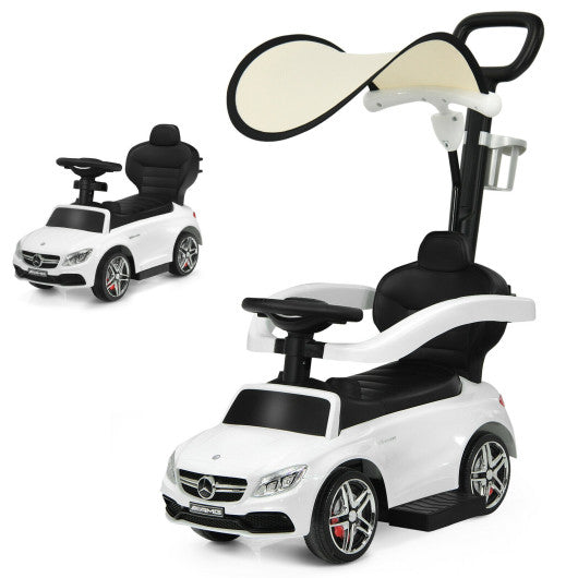 3-in-1 Ride on Push Car Mercedes-Benz Licensed Sliding Car with Canopy-White