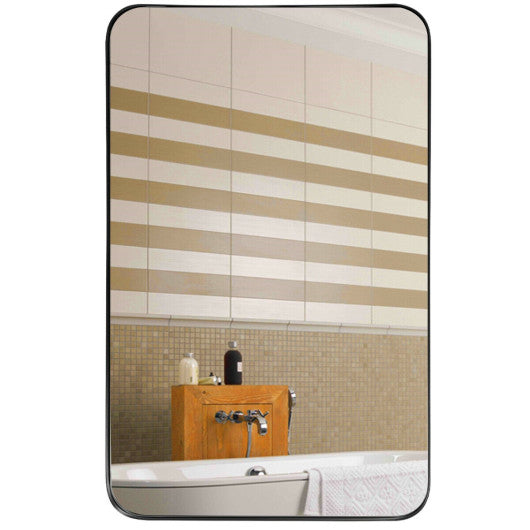 32 Inch x 20 Inch Metal Frame Wall-Mounted Rectangle Mirror-Black