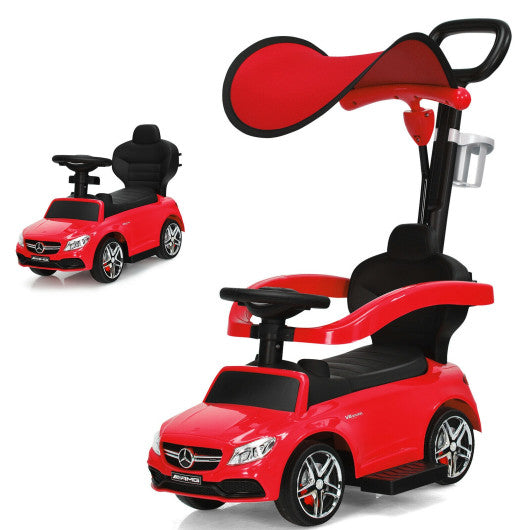 3-in-1 Ride on Push Car Mercedes-Benz Licensed Sliding Car with Canopy-Red